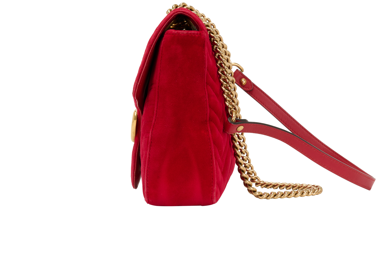 Medium GG Marmont Shoulder Bag, &pound;550, Handbags, Red, Velvet, Bottom view